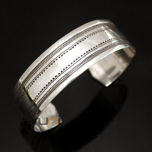 Bracelet en argent Large Plat Bandeau Gravé Homme/Femme 08