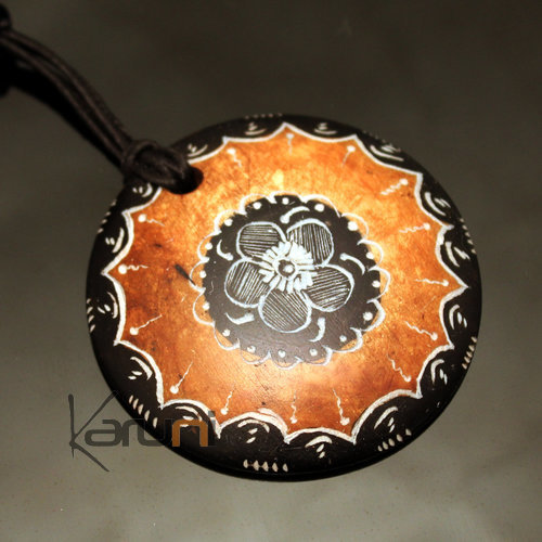 Bijoux Ethniques Touareg Collier Pendentif Grav en Pierre de l'Ar  Savon Statite 59 Grand Rond Niger