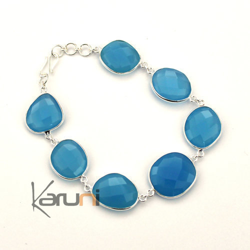 Bracelet en Argent 925 et Pierres Fines Facettes 11 Agate Bleue