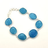 Bijoux Indiens Ethniques Bracelet en Argent 925 et Pierres Fines Facettes 11 Agate Bleue