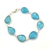Bijoux Indiens Ethniques Bracelet en Argent 925 et Pierres Fines Facettes 17 Agate Bleu Clair