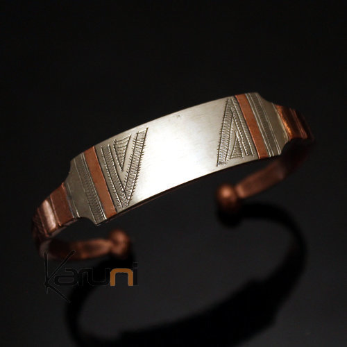 Bracelet Gourmette en Cuivre et Argent Mix Homme Mauritanie Gravé Touareg 13