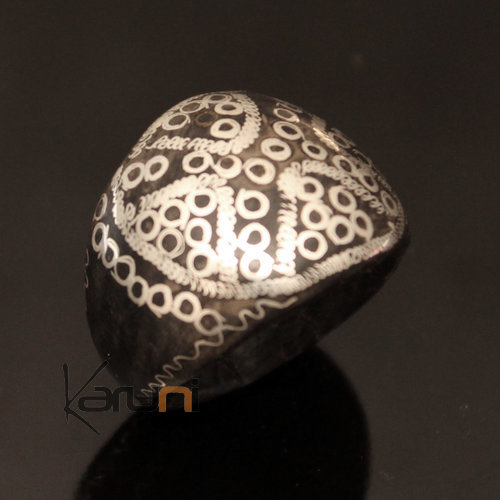Touareg Bague en Argent et Corne Synthétique Mauritanie Filigranes Large 01