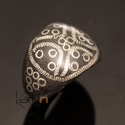 Touareg Bague en Argent et Corne Synthétique Mauritanie Filigranes Large 05