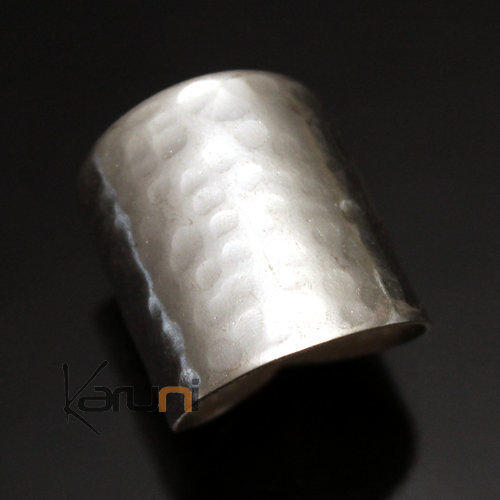 Bague Réglable Peul Fulani Mali 01 Plaqué Argent Bandeau Large Martelé Design Karun