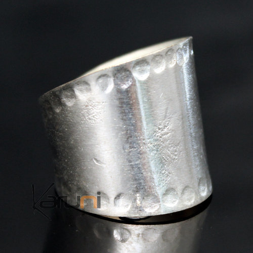 Bague Réglable Plaqué Argent Peul Fulani 03 Bandeau Large Martelé Design Karuni