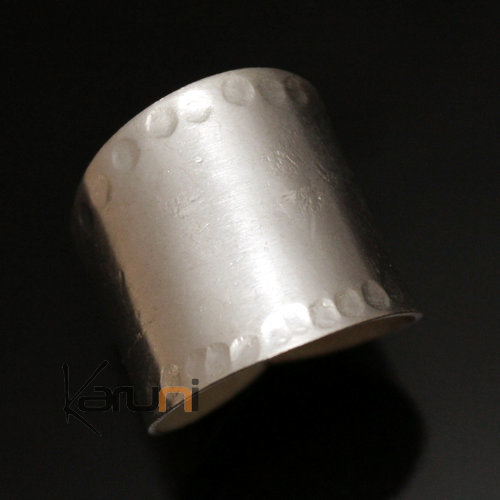 Bague Réglable Plaqué Argent Peul Fulani 03 Bandeau Large Martelé Design Karuni