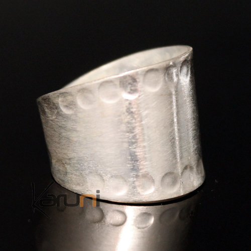 Bague Réglable Plaqué Argent Peul Fulani 04 Bandeau Large Martelé Design Karuni