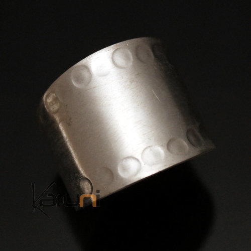 Bague Réglable Plaqué Argent Peul Fulani 04 Bandeau Large Martelé Design Karuni