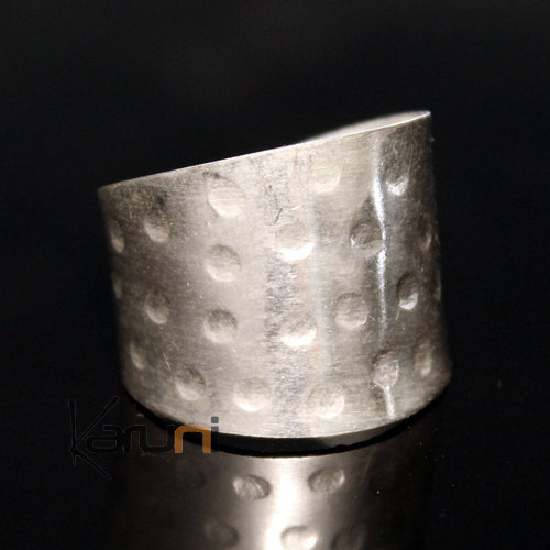 Bague Réglable Plaqué Argent Peul Fulani 07 Bandeau Large Martelé Design Karuni