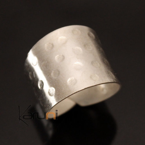 Bague Réglable Plaqué Argent Peul Fulani 07 Bandeau Large Martelé Design Karuni