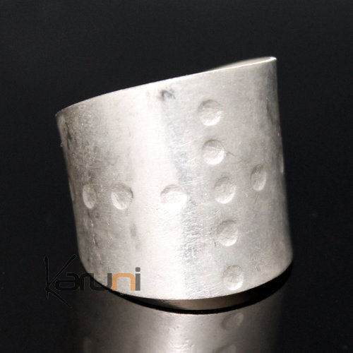 Bague Réglable Plaqué Argent Peul Fulani 08 Bandeau Large Martelé Design Karuni