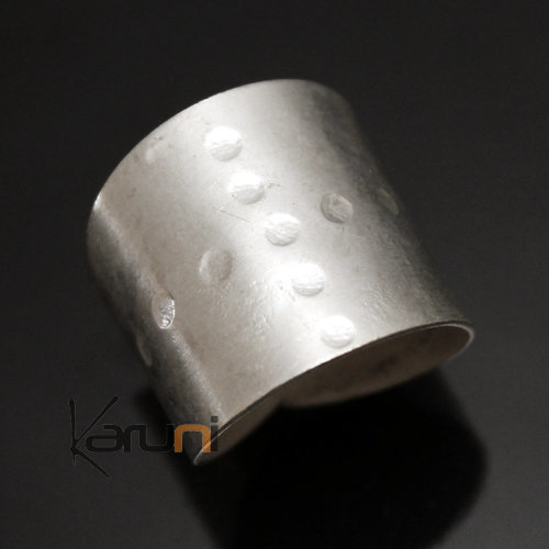 Bague Réglable Plaqué Argent Peul Fulani 08 Bandeau Large Martelé Design Karuni