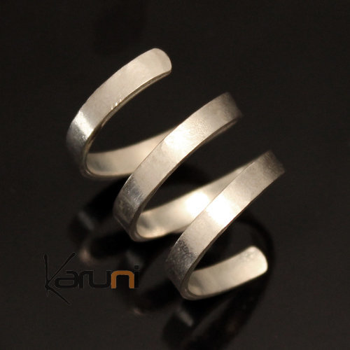 Bijoux Ethniques Bague Rglable Plaqu Argent Peul Fulani 13 Anneau Spirale Large Design Karuni Bague de Phalange b