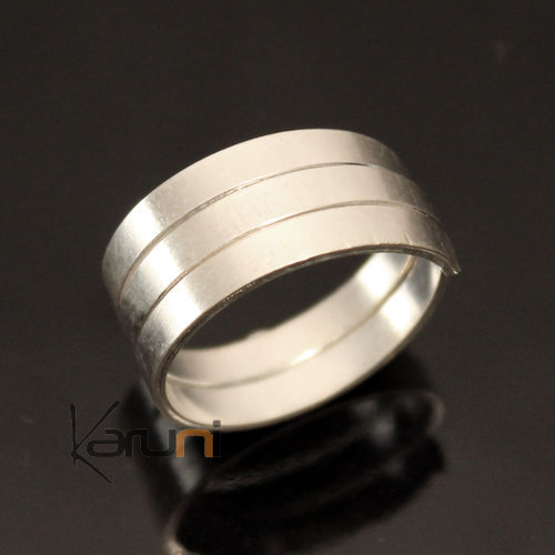 Bague Réglable Plaqué Argent Peul Fulani 13 Anneau Spirale Large Design Karuni Bague de Phalange