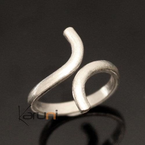 Bague Réglable Plaqué Argent Peul Fulani 22 Anneau Serpent Design Karuni