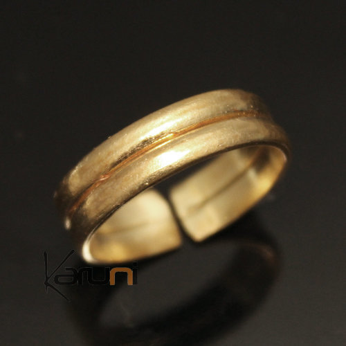 Bague Réglable Bronze Doré Peul Fulani 16 Anneau Double Bombé Design Karuni