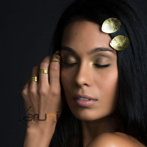 Bague Réglable Bronze Doré Peul Fulani 17 Anneau Triple Bombé Design Karuni