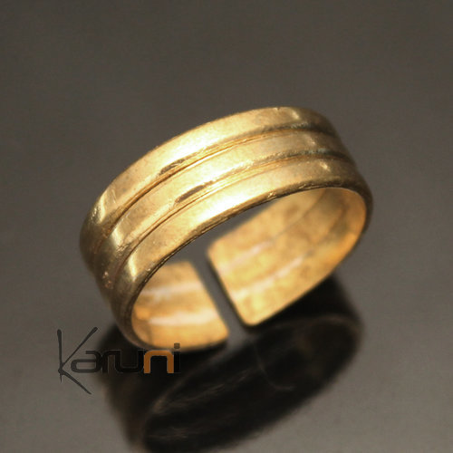 Bague Réglable Bronze Doré Peul Fulani 17 Anneau Triple Bombé Design Karuni