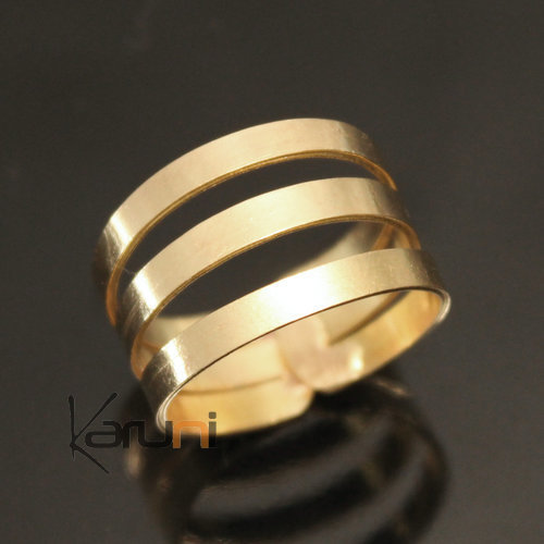 Bague Réglable Bronze Doré Peul Fulani 18 Anneau Triple Plat Design Karuni Bague de Phalange