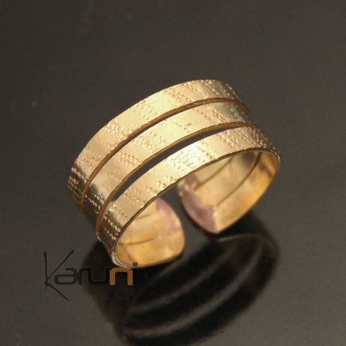 Bague Réglable Bronze Doré Peul Fulani 28 Anneau Triple Plat Design Karuni Bague de Phalange