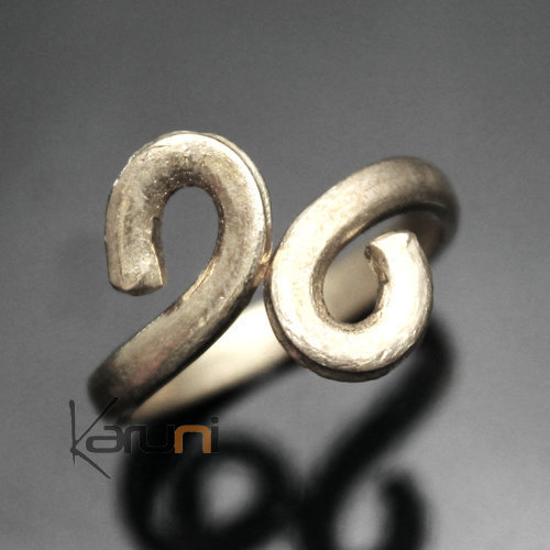 Bague Réglable Plaqué Argent Peul Fulani 30 Anneau Serpent Design Karuni