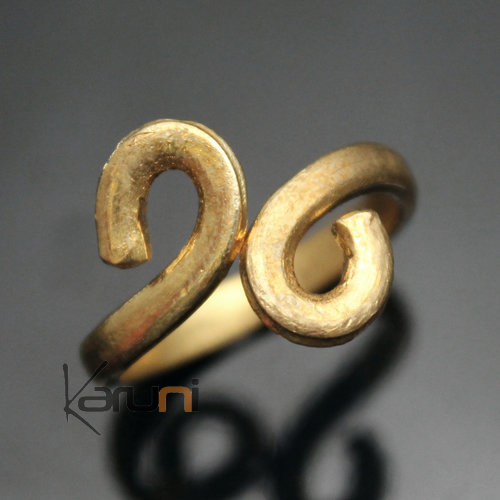 Bague Réglable Bronze Doré Peul Fulani 30 Anneau Serpent Design Karuni