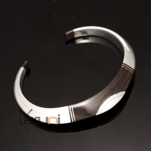 Bijoux Ethniques Touareg Bracelet en argent et bois d'bne Jonc Rond Design Karuni 05