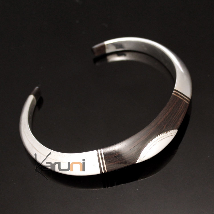 Bracelet Touareg Laiton Et Bois D'ébène 14gr - Style Manchette Ethnique