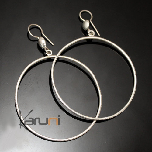 Boucles d'Oreilles Créoles En Argent 34 Fines Gravées 5 cm