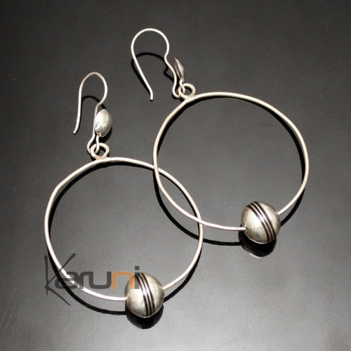 Boucles d'Oreilles Créoles En Argent 36 Fines Perle Ebène