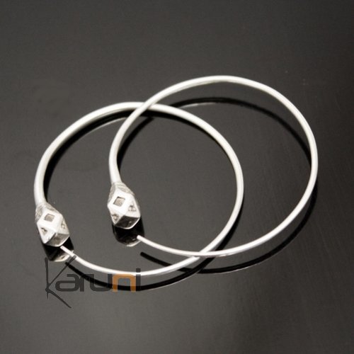 Bijoux Ethniques Touareg Boucles d'oreilles Croles en argent 11 Tesibit Boules 3,5 cm