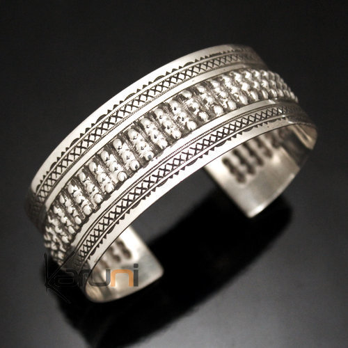 Bracelet en argent Large Plat Bandeau Gravé Homme/Femme 12