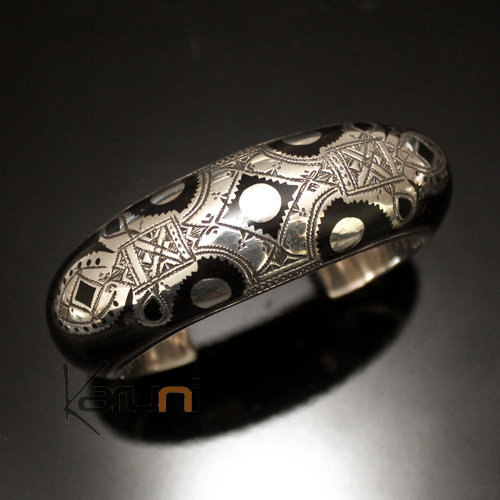 Bijoux Touareg Ethniques Bracelet en Argent et Ebne Large Grav 07 Bomb