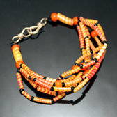Bijoux Ethniques Africains Bracelets Multi-Rangs JOKKO en Plastique Recycl Perles Coup-Coup Orange