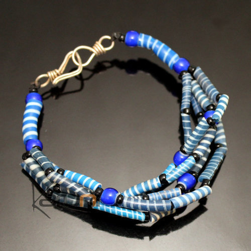 Bracelets Multi-Rangs JOKKO en Plastique Recyclé Perles Coupé-Coupé Bleu