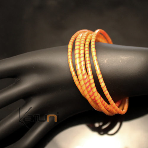 Bijoux Ethniques Africains Bracelets 6 Rangs JOKKO en Plastique Recycl Fermoir Bronze Rglable Orange b