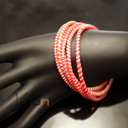 Bracelets 6 Rangs JOKKO en Plastique Recyclé Fermoir Bronze Réglable Rose/Rouge