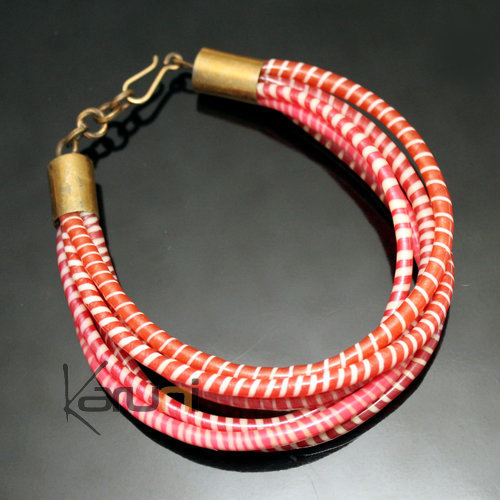 Bracelets 6 Rangs JOKKO en Plastique Recyclé Fermoir Bronze Réglable Rose/Rouge