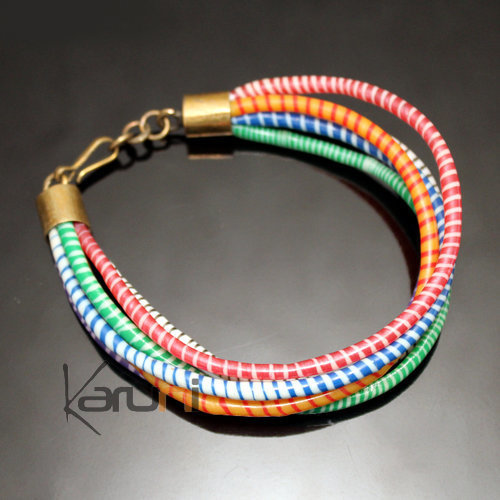 Bijoux Ethniques Africains Bracelets 6 Rangs JOKKO en Plastique Recycl Fermoir Bronze Rglable Multicolore