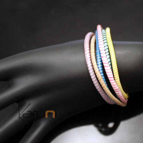 Bracelets 6 Rangs JOKKO en Plastique Recyclé Fermoir Bronze Réglable Multicolore Pastel Clair