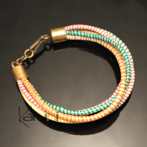 Bracelets 6 Rangs JOKKO en Plastique Recyclé Fermoir Bronze Réglable Multicolore Pastel Clair