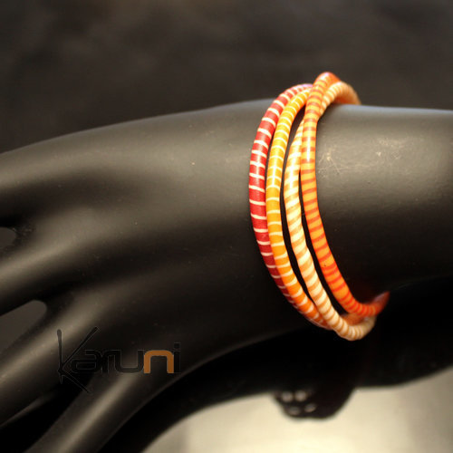 Bracelets 4 Rangs JOKKO en Plastique Recyclé Fermoir Bronze Réglable Rose Orange Clair