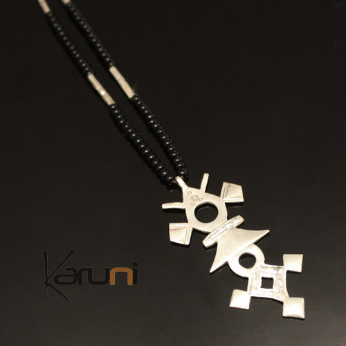 Collier en Argent Croix du Niger Perles d'Onyx Noir 05 Krip-Krip