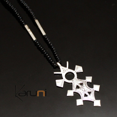 Collier en Argent Croix du Niger Perles d'Onyx Noir 06 Tillya