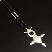 Bijoux Ethniques Touareg Collier en Argent Croix du Niger Perles d'Onyx Noir 08 Agadez