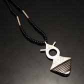 Bijoux Ethniques Touareg Collier en Argent Croix du Niger Perles d'Onyx Noir 17 Agadez Large Ebne