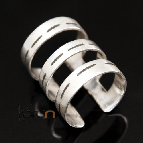 Bague en Argent Triple Anneau Plat Réglable Design 01 Inspiration Karuni