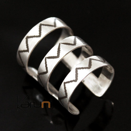 Bague en Argent Triple Anneau Plat Réglable Design 02 Inspiration Karuni