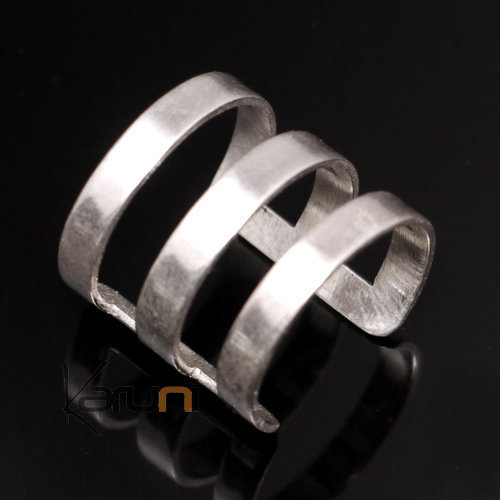 Bague en Argent Triple Anneau Plat Réglable Design 04 Inspiration Karuni